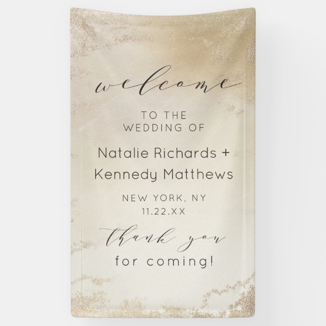 Ombre Yellow Mattiert Foil Wedding Willkommen Banner (Vertikal)