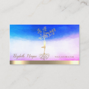 Ombre-Yoga-Lehrerin Goldener Baum Frauen-Silhouett Visitenkarte