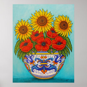Ombrie Bouquet Poppy Tournesol Poster Imprimer