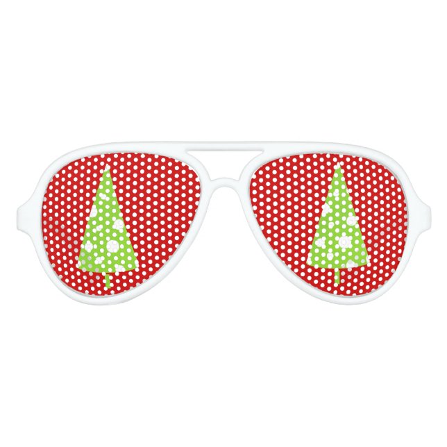 :ome White Polka Dots Christmas Tree Partybrille (Vorderseite)