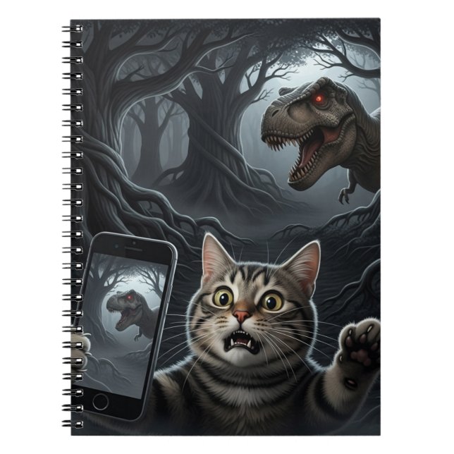 OMG A Dinosaurier! Funny Cat Selfie mit T-Rex Notizblock (Vorderseite)