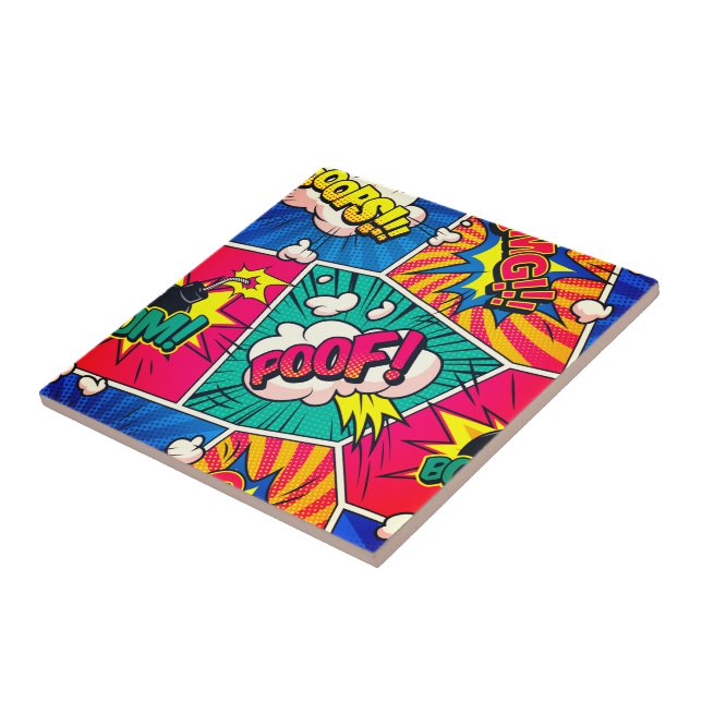 OMG BOOM Tile - Retro Comic Pop Art Fun! Fliese (Seite)