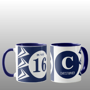 OMG du bist 16 Monogramm Name navy und weiß Tasse