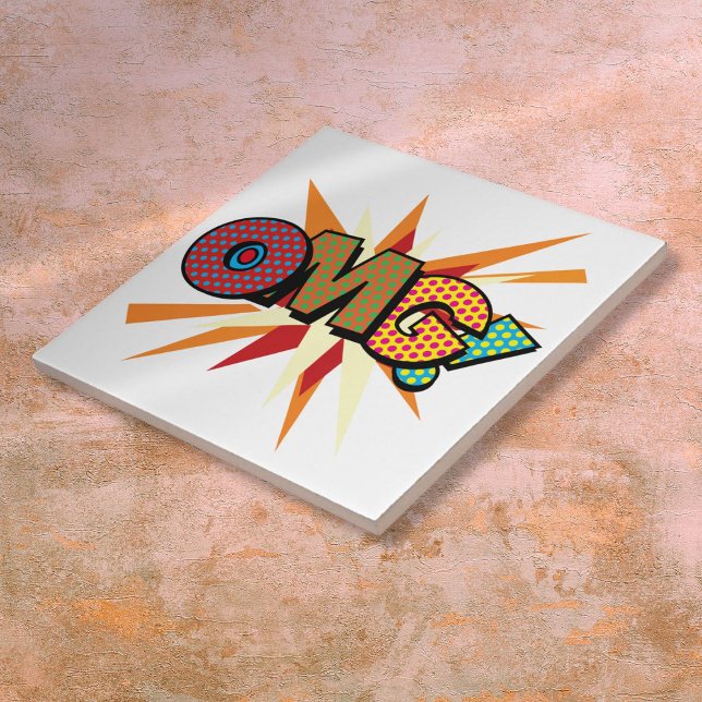 OMG Fun Colorful Comic Pop Kunst, Dichtung und Mus Fliese (OMG Fun Colorful Comic Book Pop Art Ceramic Tile)