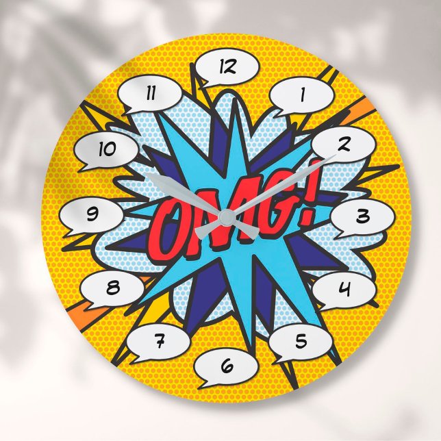 OMG Fun Retro Comic Pop Art Große Wanduhr (Von Creator hochgeladen)