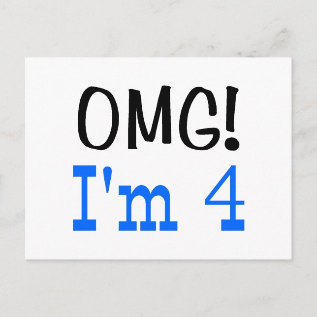 OMG I m 4 (blau) Postkarte (Vorderseite)