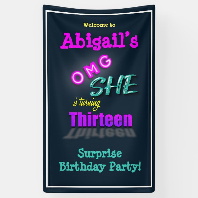 OMG Sie macht 13 Überraschungen Party Willkommen Banner (Vertikal)