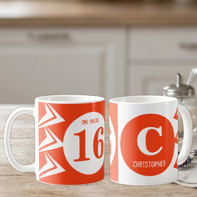 OMG Sie sind 16 Monogramm Name orange und weiß Kaffeetasse (Von Creator hochgeladen)