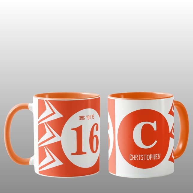 OMG Sie sind 16 Monogramm Name orange und weiß Tasse (Von Creator hochgeladen)