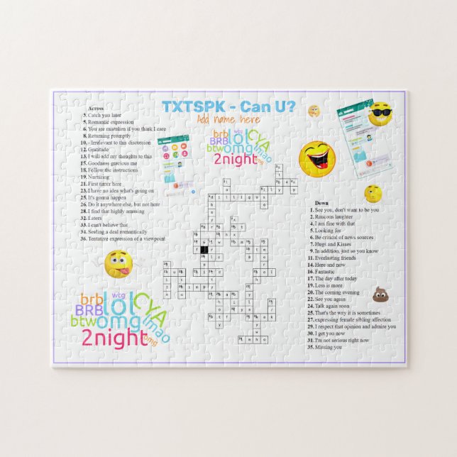 OMG TEXT SPEAK Crossword Emoji Fun Urban Slang (Horizontal)