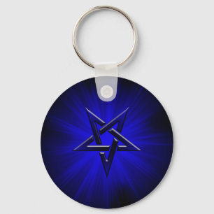 Ominöses Blau umgekehrter Pentagram Schlüsselanhänger