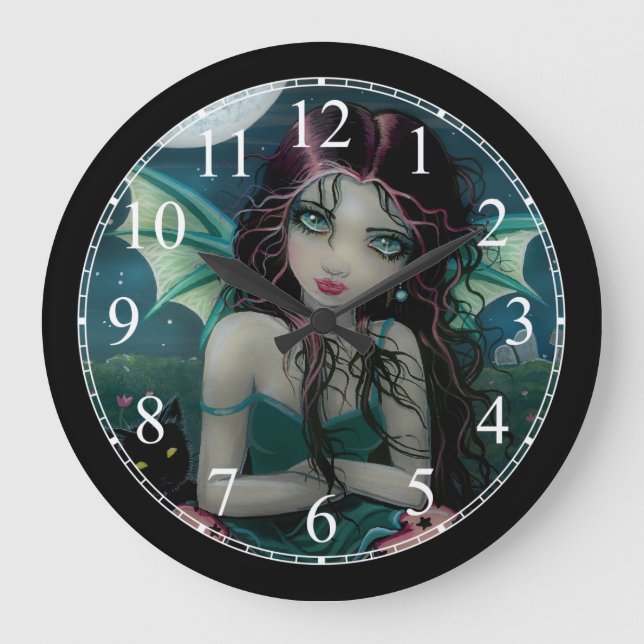 Ominously Sweet Little Vampire Fairy Wall Clock Große Wanduhr (Vorderseite)