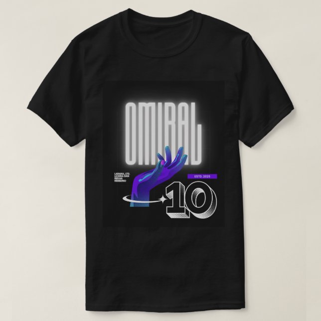 OMIRAL Futuristic Hand Neon Logo Design T-Shirt (Design vorne)