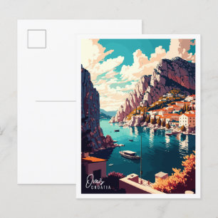 Omis Croatia Vintage Reise Illustration Postkarte