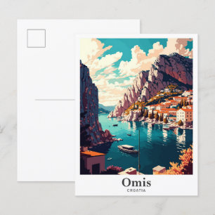 Omis Kroatien Vintage-Reiseporträt-Illustration Postkarte