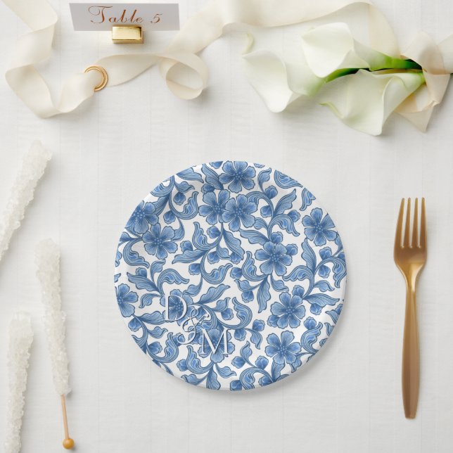 Omphaloden Blaufloral Pappteller (Hochzeit)