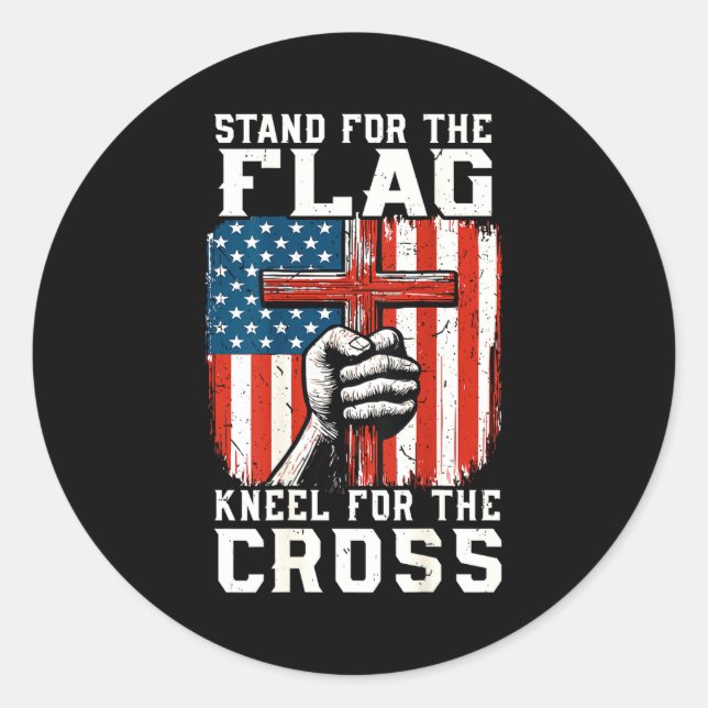 On-back Stand For Flag Kneel Cross Patriotic Chris Runder Aufkleber (Vorderseite)