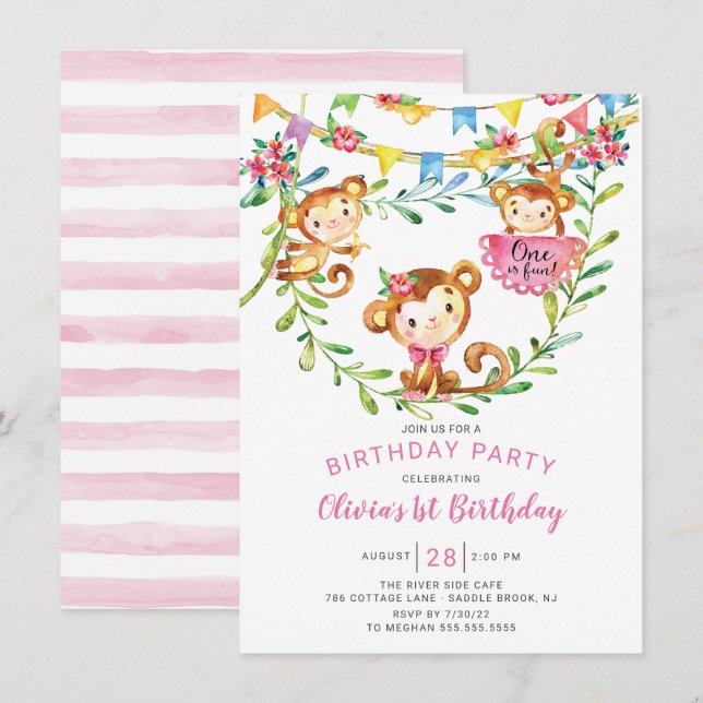 On Est Fun Monkey 1er Anniversaire Invitation (Devant / Derrière)