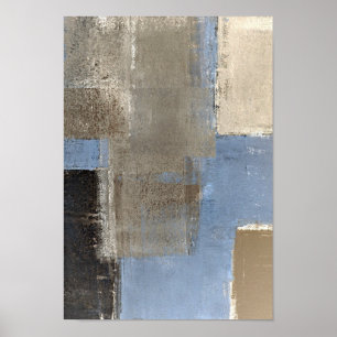 "On Going" Abstrakte Kunst in Blau und Beige Poster