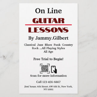On Line Gitarren Lektionen Flyer Doppelseitige Dru