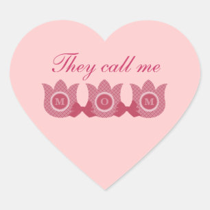 On M'Appelle Maman Tulipes Plaid Stickers Coeur, R