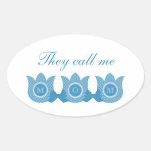 On M'Appelle Maman Tulipes Plaid Stickers Ovale (B