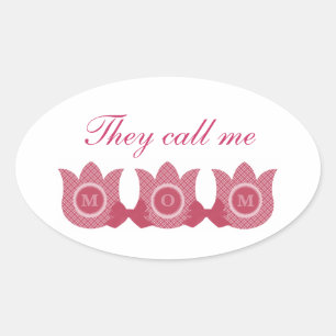 On M'Appelle Maman Tulipes Plaid Stickers Ovale (R