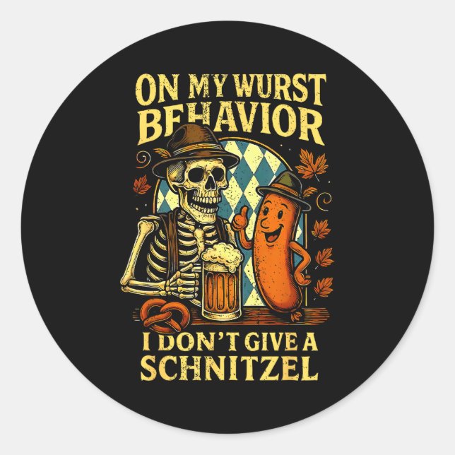 On My Wurst Behavior Funny Skeleton And Dog  Runder Aufkleber (Vorderseite)