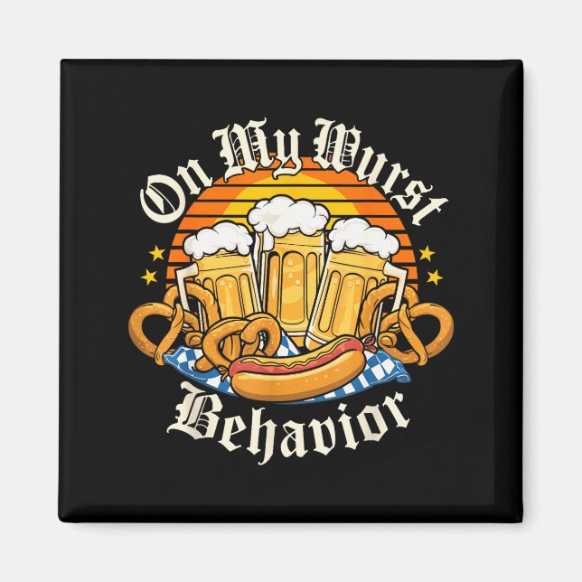 On My Wurst Behavior Retro Groovy Beer  Magnet (Vorne)