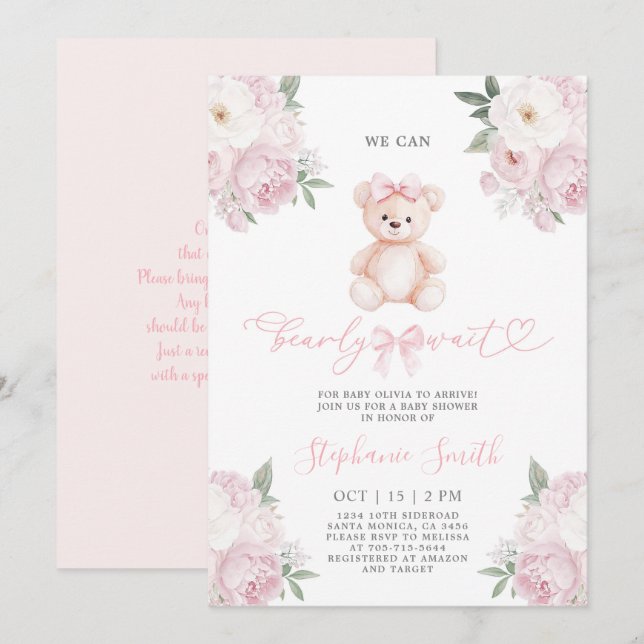 On peut attendre Baby shower Fille Invitation (Devant / Derrière)