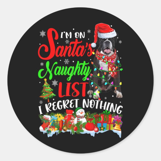 On Santas Naughty List Xmas Boxer T Shirt  Runder Aufkleber (Vorderseite)