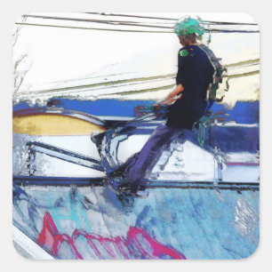 On - Stunt Scooter Artwork Quadratischer Aufkleber