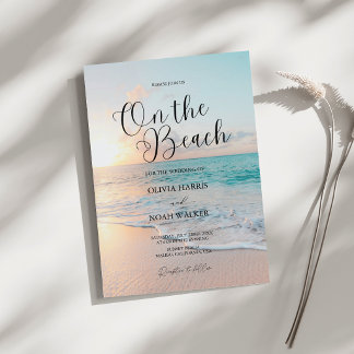 On The Beach Sun and Blue Ocean wedding Invitation