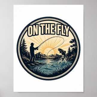 On The Fly — Fly-Fischer beim Auswerfen bei Sonnen Poster