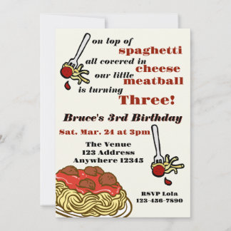 On Top of Spaghetti, Meatball Three, 3rd Birthday Einladung