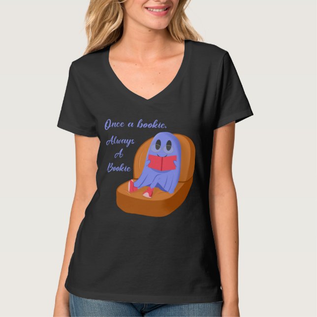Once a Bookie Always a Bookie Cute Ghost Reading T-Shirt (Vorderseite)