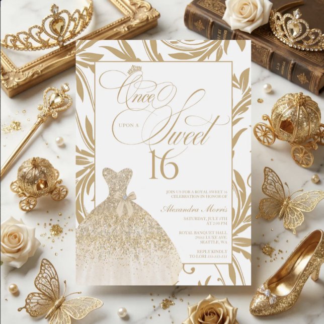 Once Upon a Sweet 16 Gold Princess Birthday Einladung (Princess Sweet 16 Invitation | Once Upon a Sweet 16 | Gold Sweet 16)