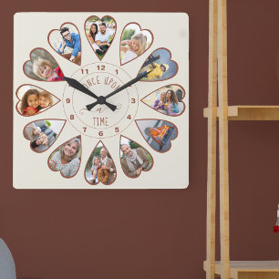 Once Upon a Time 12 Herzförmige Fotos Creme Rost Quadratische Wanduhr