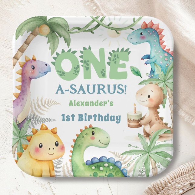 One A-Saurus Boy Dinosaur 1. Geburtstag Pappteller (Von Creator hochgeladen)