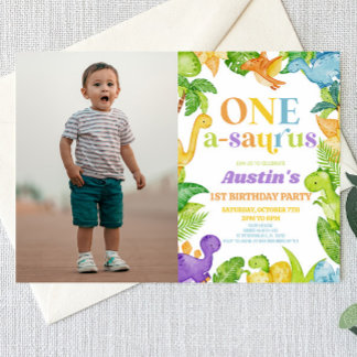 One A-Saurus Dinosaur 1. Geburtstagsparty Einladung