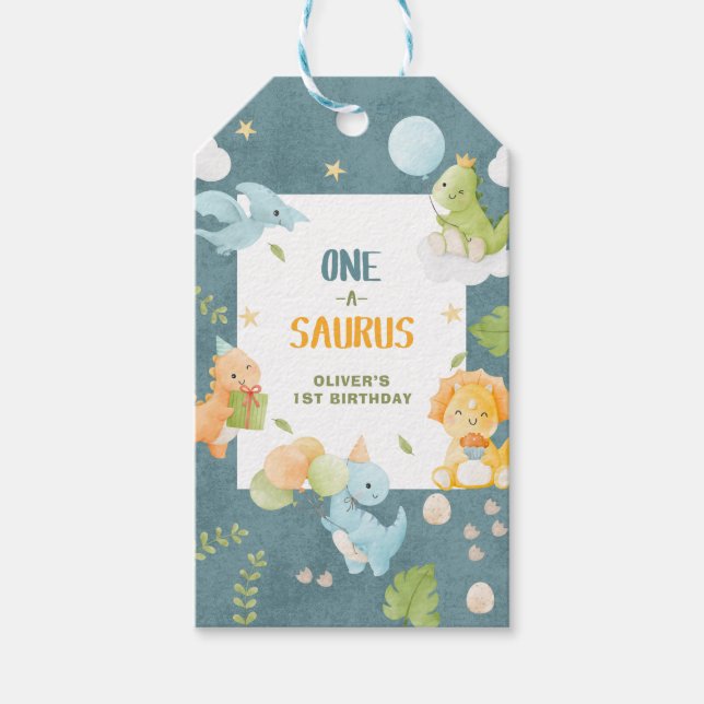 One-A-Saurus Dinosaur 1st Birthday Party Geschenkanhänger (Vorderseite)