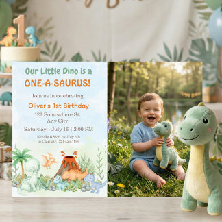 One-A-Saurus Dinosaur 1st Birthday Photo Einladung
