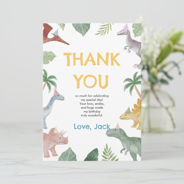 One A Saurus Dinosaur Boy Birthday Thank You Card Dankeskarte (Stehend Vorderseite)