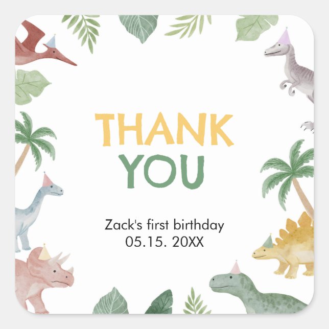 One A Saurus Dinosaur Boy Square Quadratischer Aufkleber (Vorderseite)