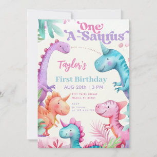 One-A-Saurus Lila Dinosaurier Mädchen Erster Gebur Einladung