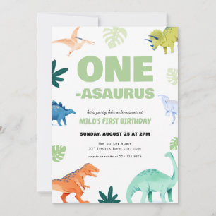 One-Asaurus Dinosaur Erster Geburtstag Einladung