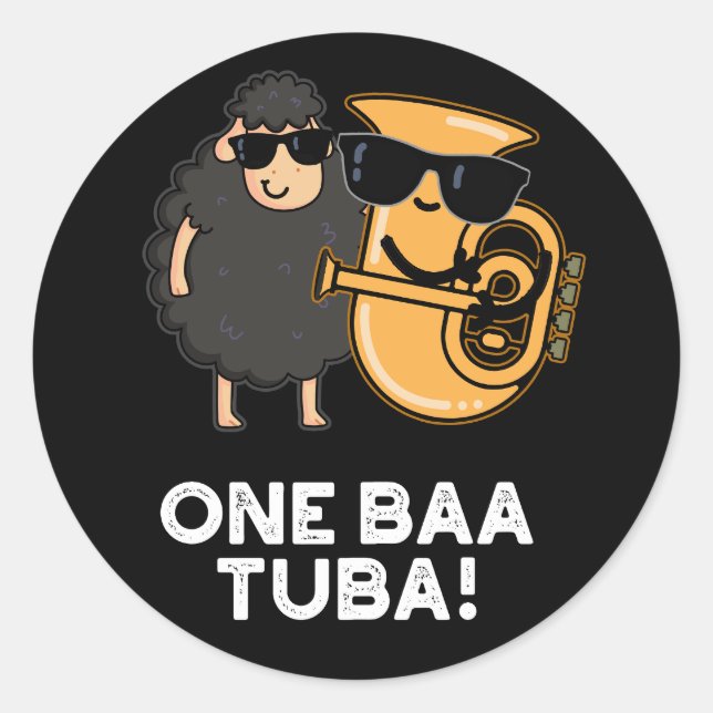 One Baa Tuba Funny Music Sheep Pub Dark BG Runder Aufkleber (Vorderseite)