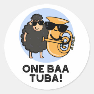One Baa Tuba Funny Music Sheep Puff Runder Aufkleber