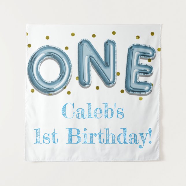 ONE Balloon Blue & Gold Party Foto Hintergrund Wandteppich (Vorderseite)