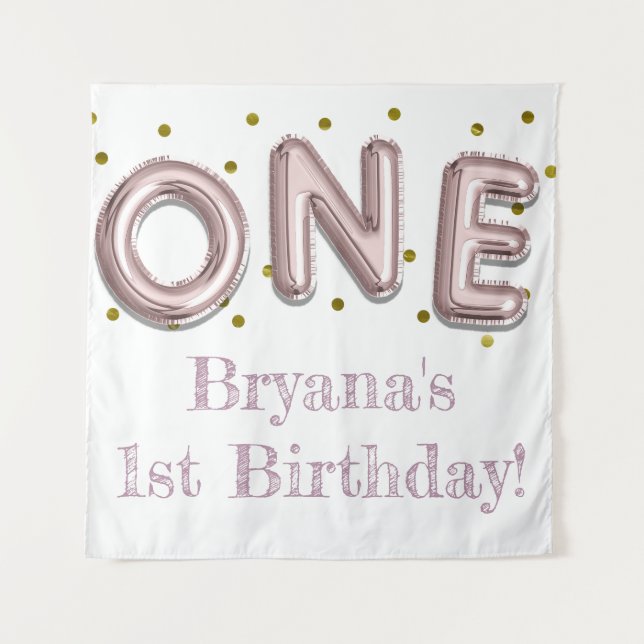 ONE Balloon Pink & Gold Party Foto Hintergrund Wandteppich (Vorderseite)
